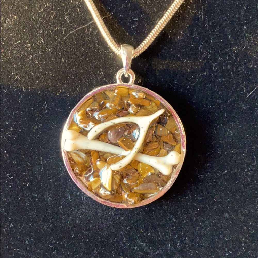 Handmade necklace/tiger’s eye and faux bones